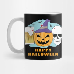 Happy Beer Halloween - Spooky Skull and Pumpkin Mug